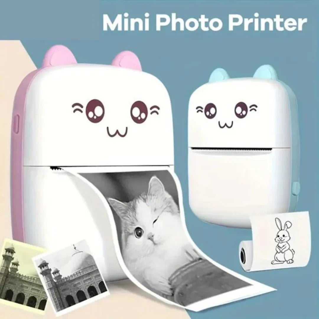 Portable Wireless Bluetooth Mini Printer with COVER - 4 Printing Rolls