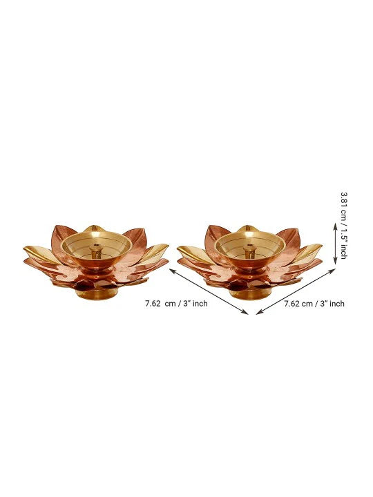 Set of Floral Brass Diyas - Antique Brown & Golden