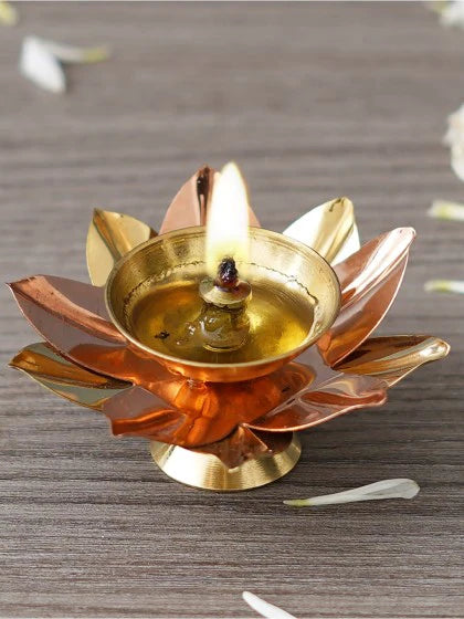 Set of Floral Brass Diyas - Antique Brown & Golden