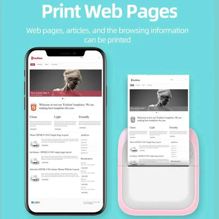 Portable Wireless Bluetooth Mini Printer with COVER - 4 Printing Rolls