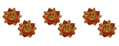 Set of Floral Brass Diyas - Antique Brown & Golden